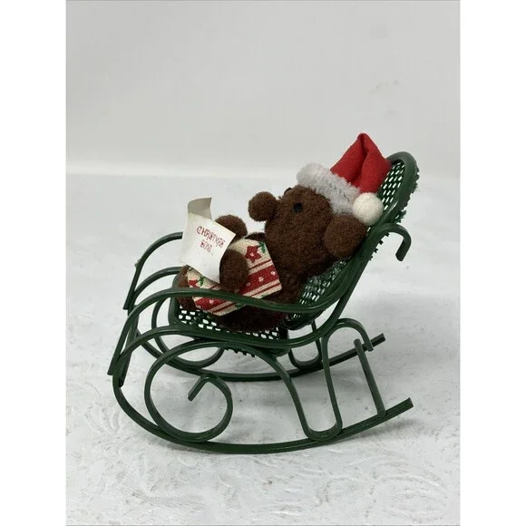 Miniature Wire Metal Rocker Rocking Chair Teddy Bear Dollhouse 1:12 Scale Green
