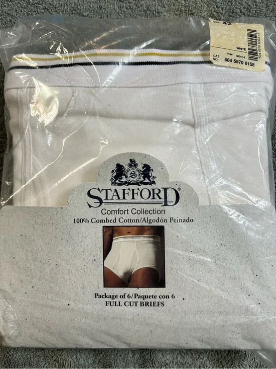 New! 6 Pack Vintage Stafford Full Cut Mens Briefs Underwear 100% Combed Cotton