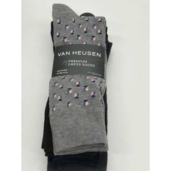 Van Heusen Mens 7 Pair Premium Dress Socks Black Navy Grey Wicking VHM251DR01002