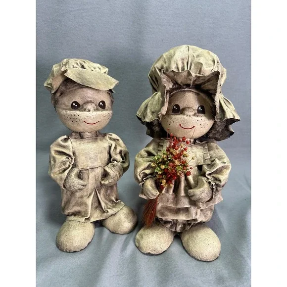 Vintage Dip 'N Drape Folk Art Dolls Paper Mache Sepia Toned 1970s Handmade Craft