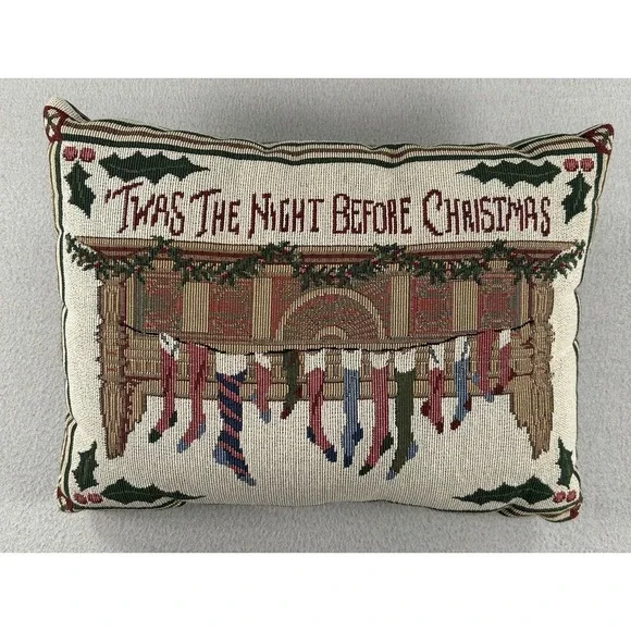 VTG Christmas Tapestry Decorative Throw Pillow 'Twas The Night Before Christmas