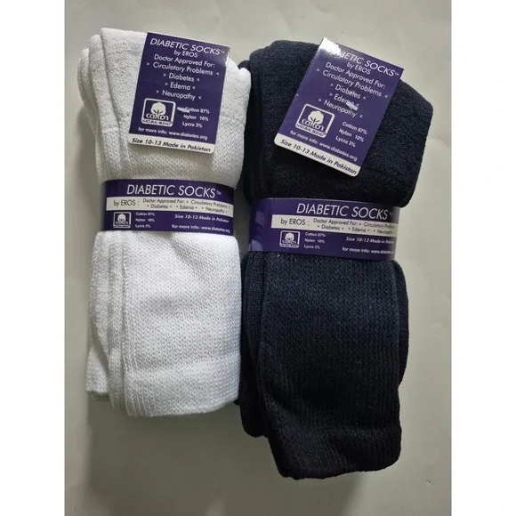 Diabetic 6 Pairs Socks Mens Circulation‎ Edema Neuropathy Size 10-13 White Navy