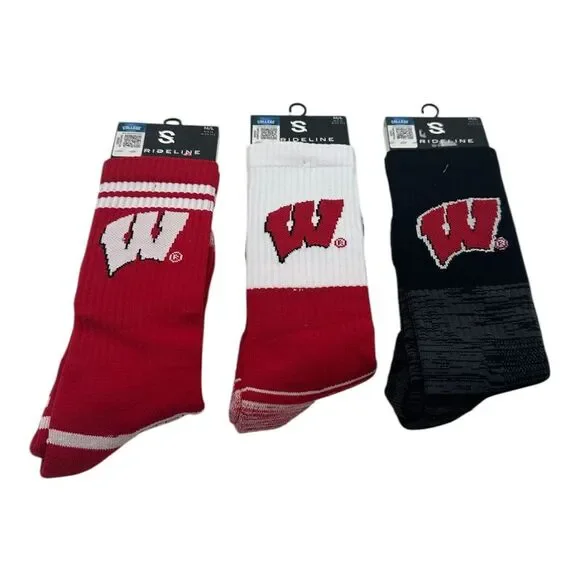 Set of 3 Wisconsin Badgers‎ Crew Socks Full Knit Men's Size M/L Strideline