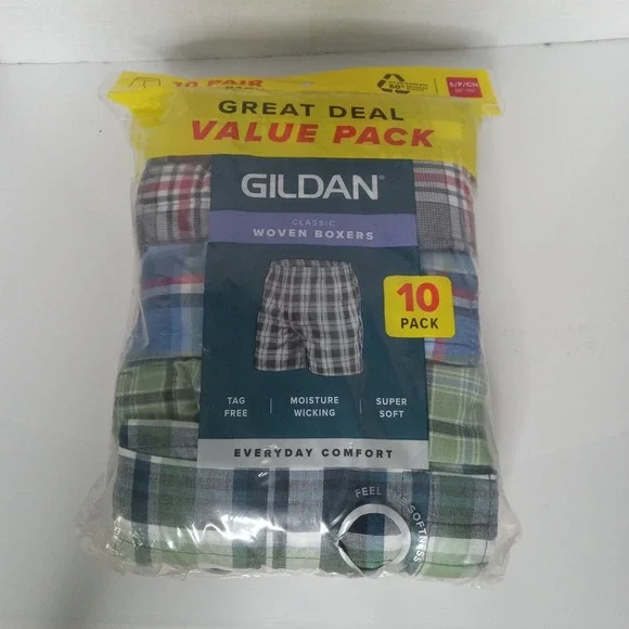 10-Pair GILDAN Men's S Classic Woven Boxers Shorts Underwear Tag Free Plaid