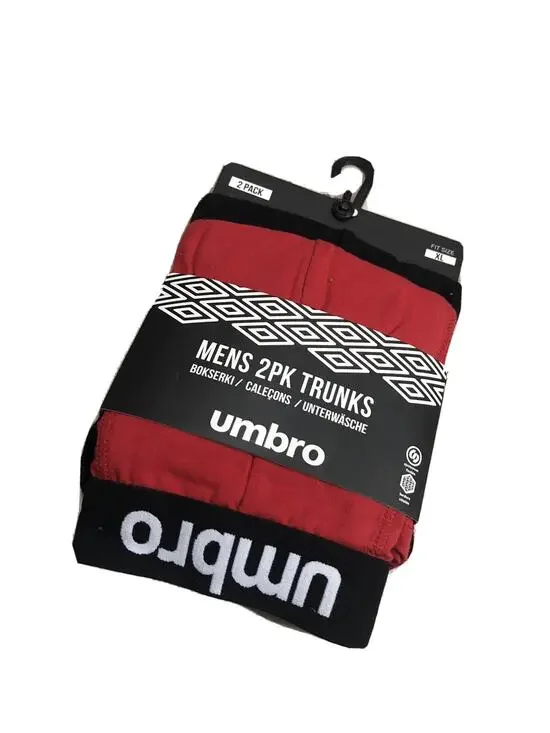 Umbro Boxer Trunks Mens XL Underwear Red Stretch Shorts Cotton 2 Pack A10
