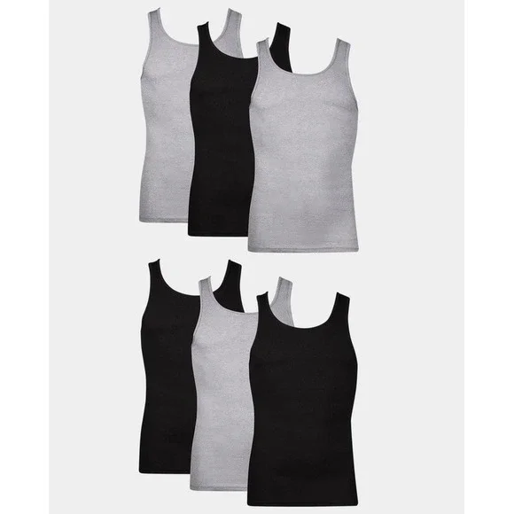 Hanes Men's Ribbed Moisture-Wicking Tank Top Undershirt (6 Pack) Medium