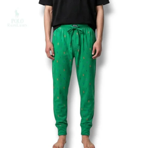 Polo Ralph Lauren Mens Green All Over Pony Print Pajama Jogger Pants Size Large