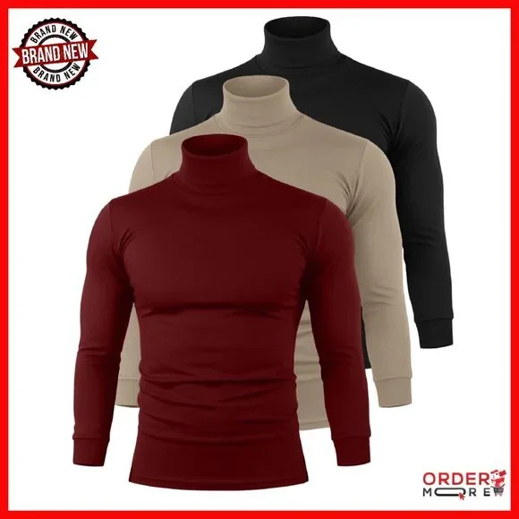 Men's Thermal Turtleneck 3-Pack Slim Fit Long Sleeve Knitted Pullover