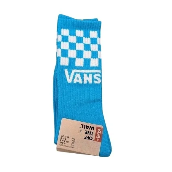 Vans Crew Socks Mens Womens 6.5-9‎ Blue White Checkerboard Logo Stripe At…