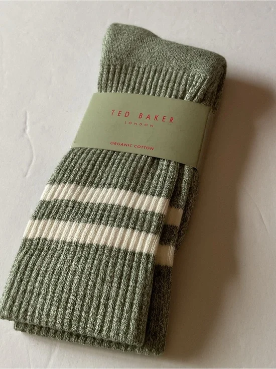 TED BAKER LONDON MENS COTTON TWISTED YARN RIBBED SOCKS GREEN OS NWT