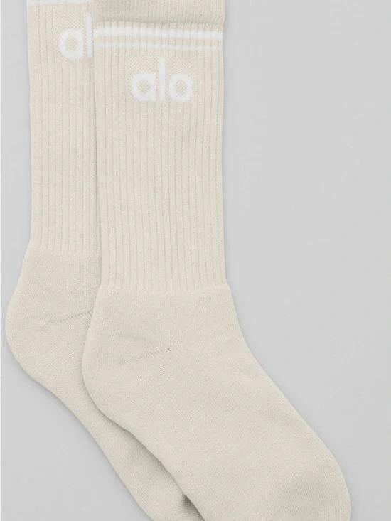 ALO Yoga Men’s Cream Ribbed Crew Socks with White Logo