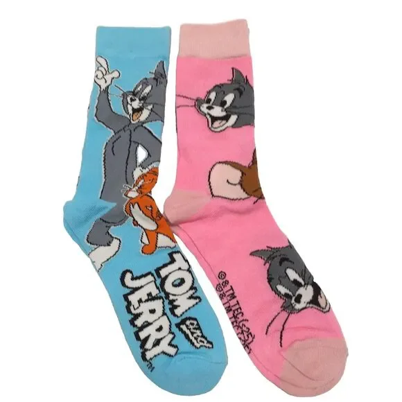 Warner Bros. Tom and Jerry Socks TV Cartoon 2 Pair Men Crew Size 6-12 NWOT