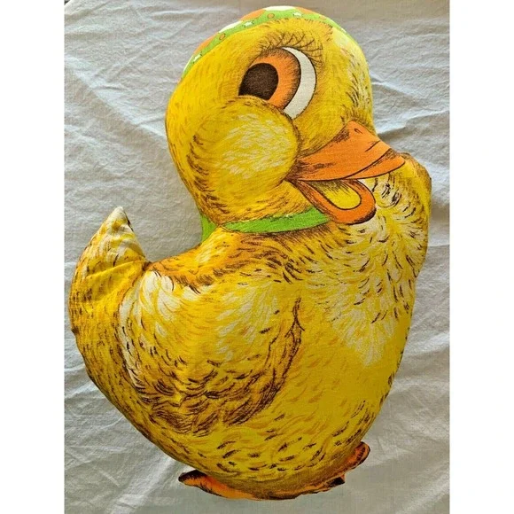 Vtg Danny Duck Pillow Stuffed Completed Fabric Panel Yellow Orange Green Easter