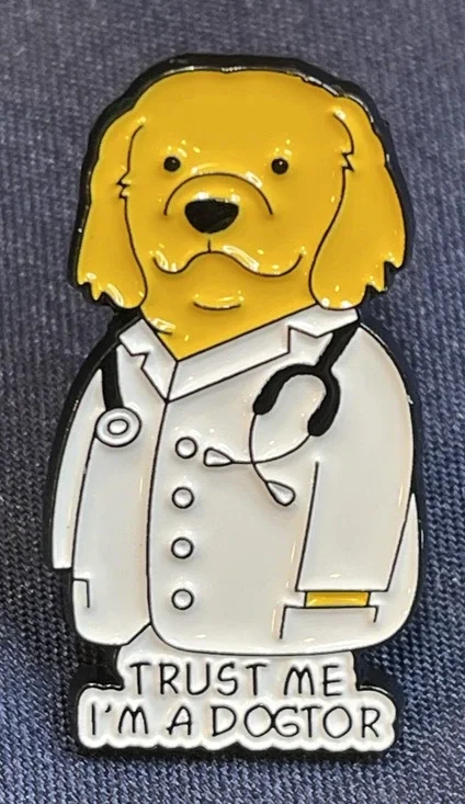 NWOT Yellow Dog Pin Trust Me I'm A Dogtor Enamel Lapel Brooch Veterinarian Gift