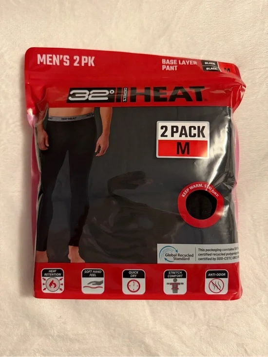 32 Degrees Heat Men's Base Layer Pant 2 pack Size Medium NEW