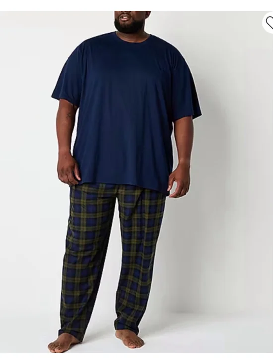 Men's St. John's Bay Pajama Set 4XL Navy Olive Plaid