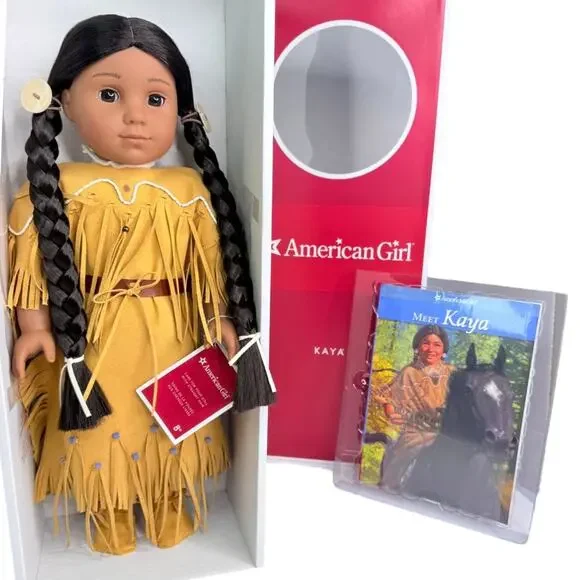 New American Girl Kaya Doll Meet Outfit Moccasins Hair Ties Book Box Wrist Tag