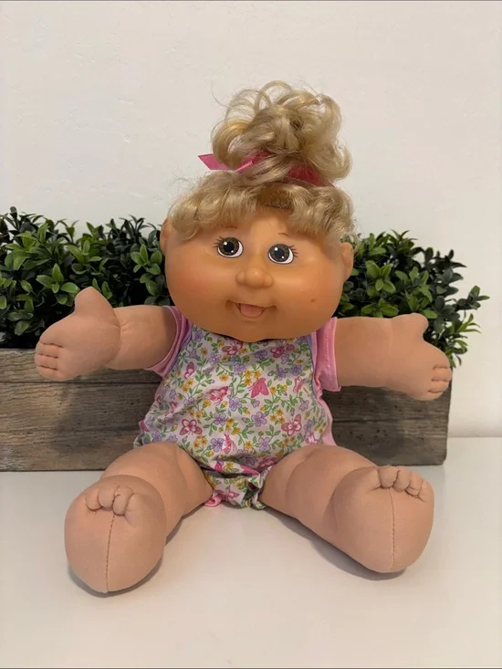 Cabbage Patch Kids Plush Baby Doll with Blonde Hair and Pink Outfit