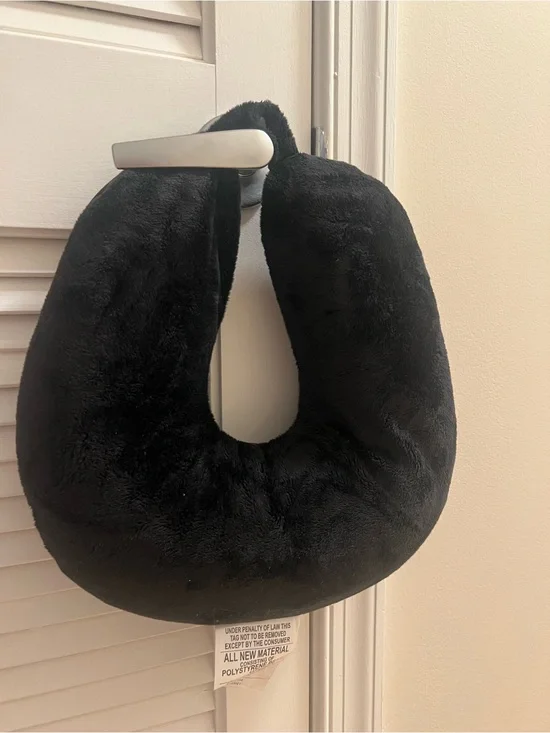 Black Plush U-Shaped Travel Neck Pillow