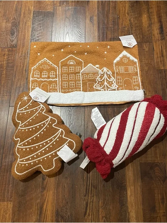 Cozy Holiday Pillow Trio - Brown Gingerbread, Red & White Candy