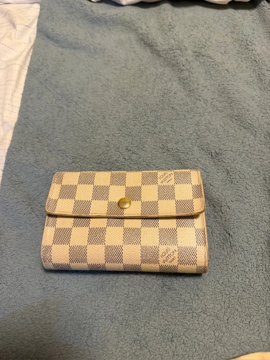 Louis Vuitton Damier Azur Checkered Small Fold Wallet in Cream and Brown