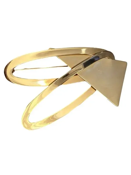 Unsigned Modernist Geometric Gold Tone Brooch Abstract Triangle Pin Vintage
