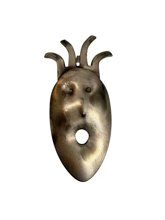 Spork Retro Face Brooch Punk Alien Modernist Steampunk Pin Metal Upcycled