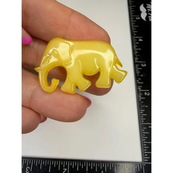 Buch + Deichmann Denmark Yellow Lucite Elephant Brooch Rhinestone Eye Vintage