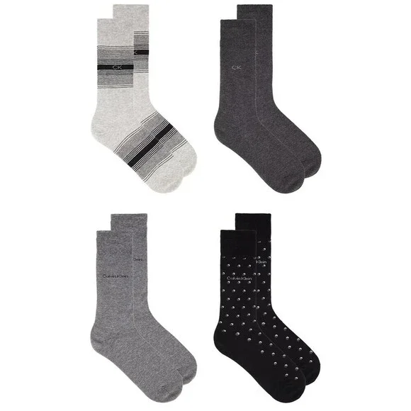 CALVIN KLEIN Crew Dress Socks Mens 4-Pack Gray Black Cotton Blend Logo