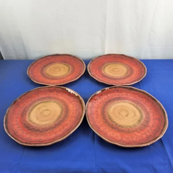 VTG Pier‎ 1 Imports Melamine Plate Set 4 Red To Yellow Swirl Dinner Plate 10.5
