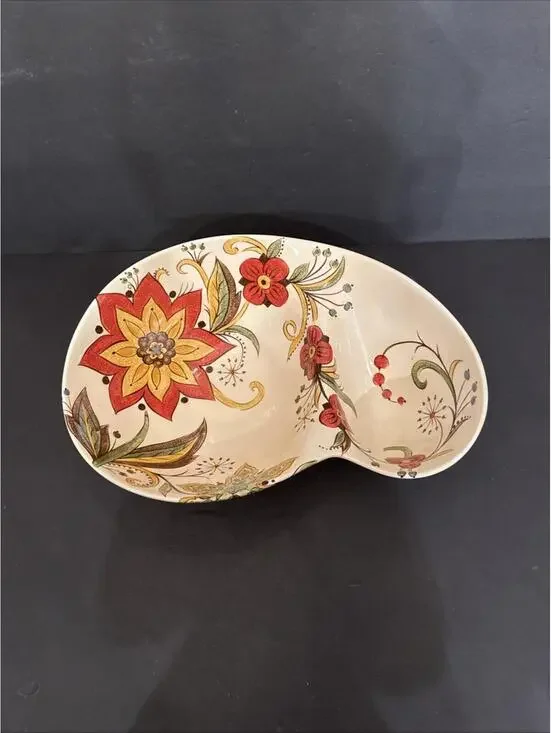 Pier 1 Carynthum Chip and Dip Bowl Earthenware Floral Print Serving Bowl