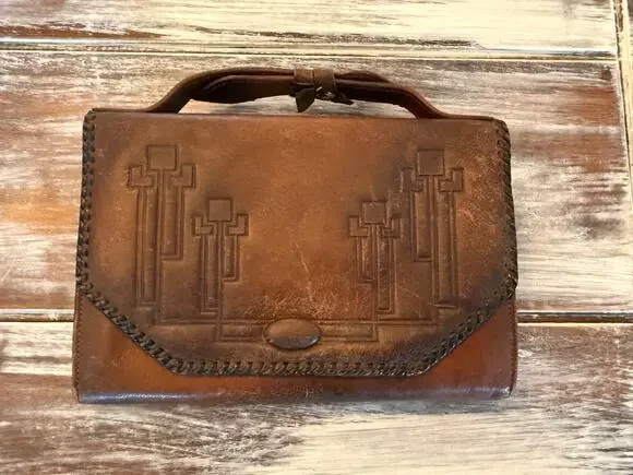 Bosco Built Vintage 1920's Leather Top Handle Purse Handbag Art Deco Design