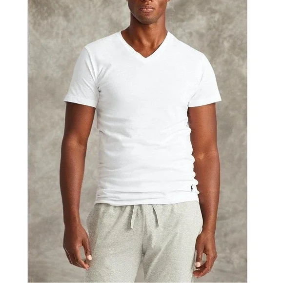 Polo Ralph Lauren Men's White Slim Fit Cotton V-Neck T-Shirt 5 Pack Size XL‎ NWT
