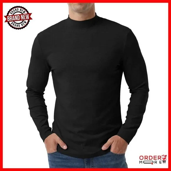 Men's Cotton Mock Turtleneck Thermal Shirt Long Sleeve Lightweight Pullover