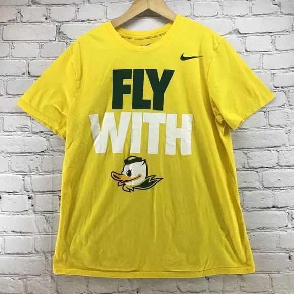 The Nike‎ Tee Fly With Oregon Ducks U Of O Yellow Green Sz L Athletic Cut