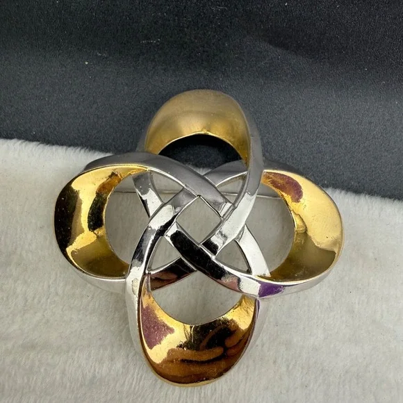 Vintage Trifari Brooch Atomic Celtic Silver And Gold Tone Signed