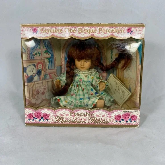 Vintage Genuine Fine Bisque Poseable Porcelain Petites Doll with Dress.