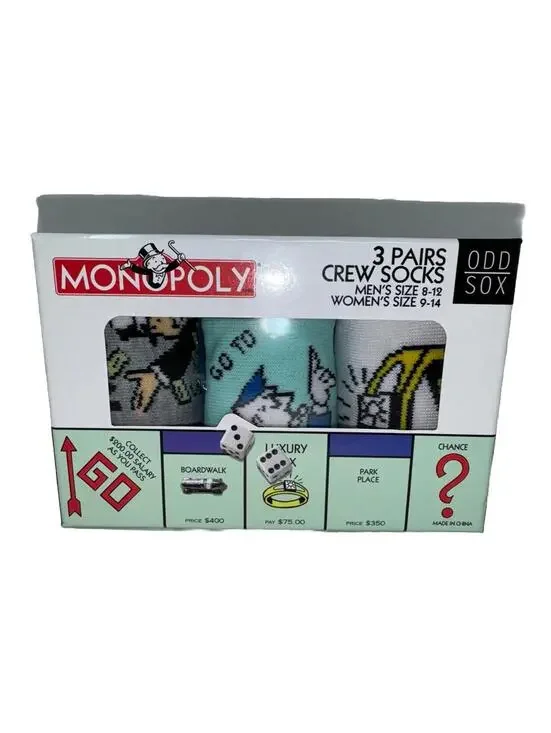 Odd Sox, Funny Crew Socks, Monopoly Board Game, Adult Large Men 8-12 Christmas