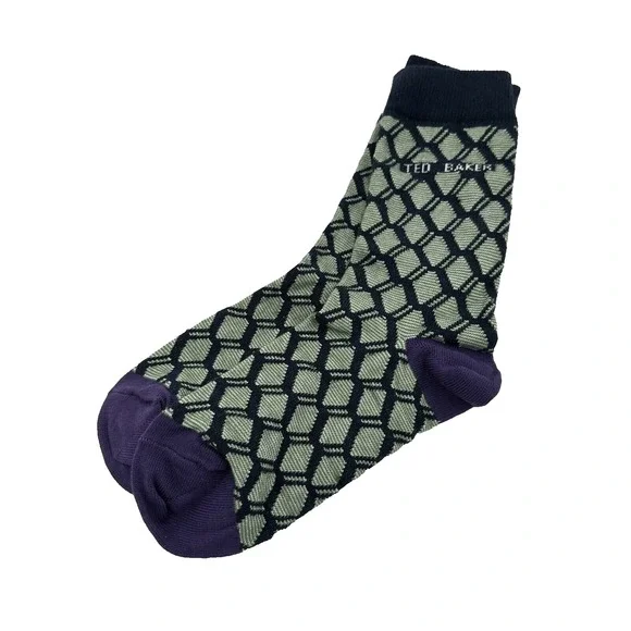 Ted Baker Crew Socks Purple Mint Green‎ Black Mid Calf Geometric Mens 6-10
