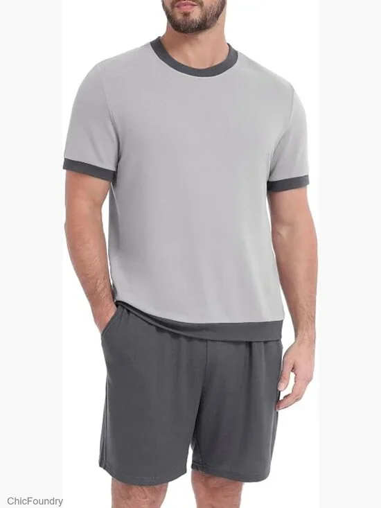 Men's Short Sleeve Pajama Set 2 Piece Loungewear with Pockets