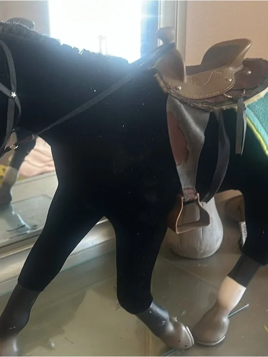 American Girl Black Model Horse with Brown Saddle and Teal Blanket Accent
