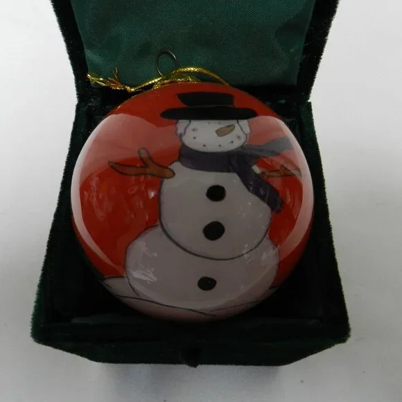 Li Bien Snowman Christmas Ornament Vintage w/ Box Holidays red green 3