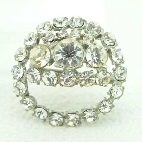 Silver Tone Clear CZ Rhinestone Art Deco Style