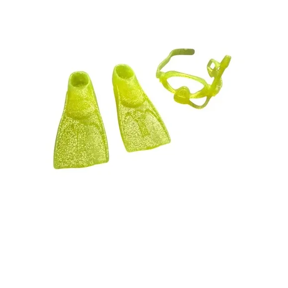 Barbie Doll Neon Yellow Glitter Swim Fins and Snorkel Mask Accessories Set