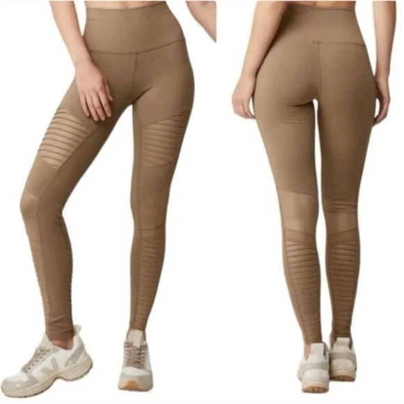 ALO Yoga Moto Legging Size Small Taupe Ribbed Panel High Waist