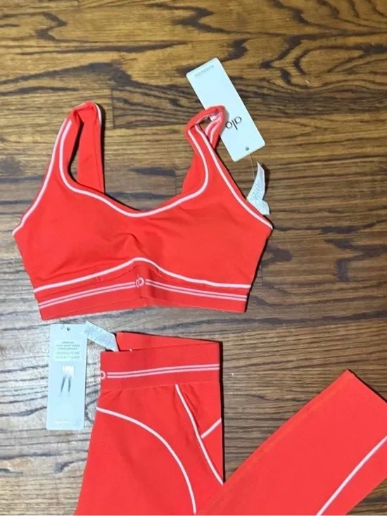 ALO Yoga Red Sports Bra Top with White Piping