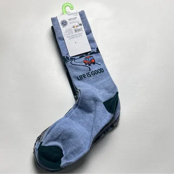 LIFE IS GOOD Men's Lightweight Low Cut Multi 3 Pack Crew Sock Set