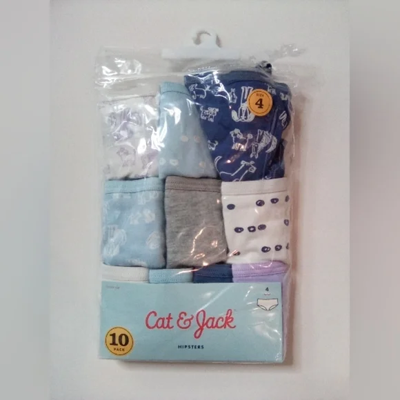 Cat & Jack Girl's Hipster Underwear Size 4, 10 Pack, 100% Cotton, NEW