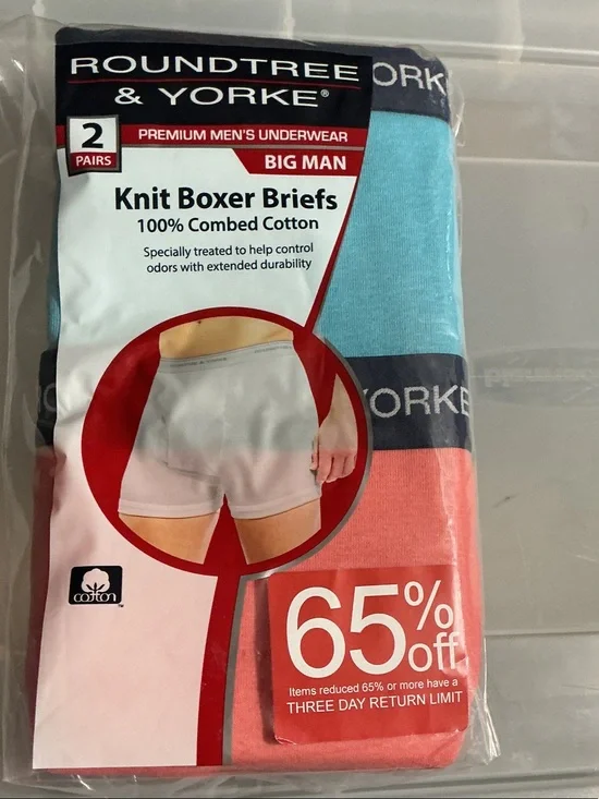Roundtree & Yorke Knit Boxer Briefs - Light Blue & Coral Pink - 2 Pack