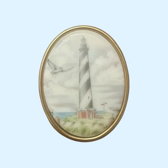 Lighthouse Oval Brooch with Gold Tone Trim